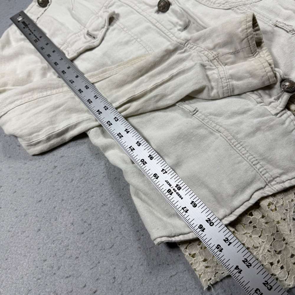 Free People Cream Linen Blend Lace Trim Military‎ Peplum Jacket XS - Picture 5 of 11
